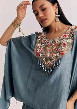 Grey Dola Silk Kaftaan Indowestern Suit With Zardosi Work