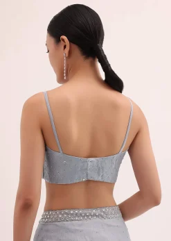 Grey Embroidered Chiffon Saree With Unstitched Blouse