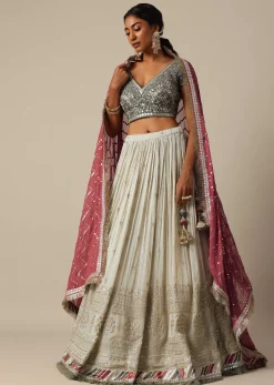 Grey Embroidered Lehenga Set With Zardozi Work