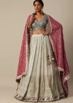 Grey Embroidered Lehenga Set With Zardozi Work