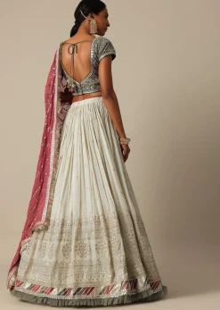 Grey Embroidered Lehenga Set With Zardozi Work