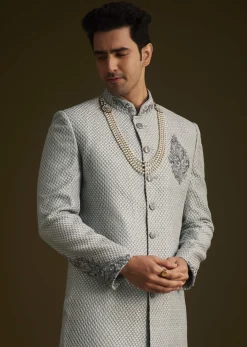 Grey Embroidered Sherwani Set