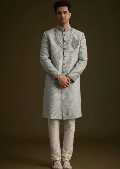 Grey Embroidered Sherwani Set