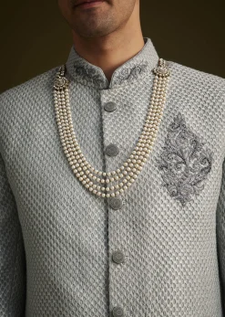 Grey Embroidered Sherwani Set