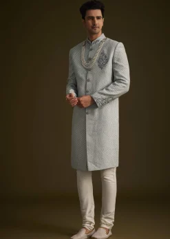 Grey Embroidered Sherwani Set