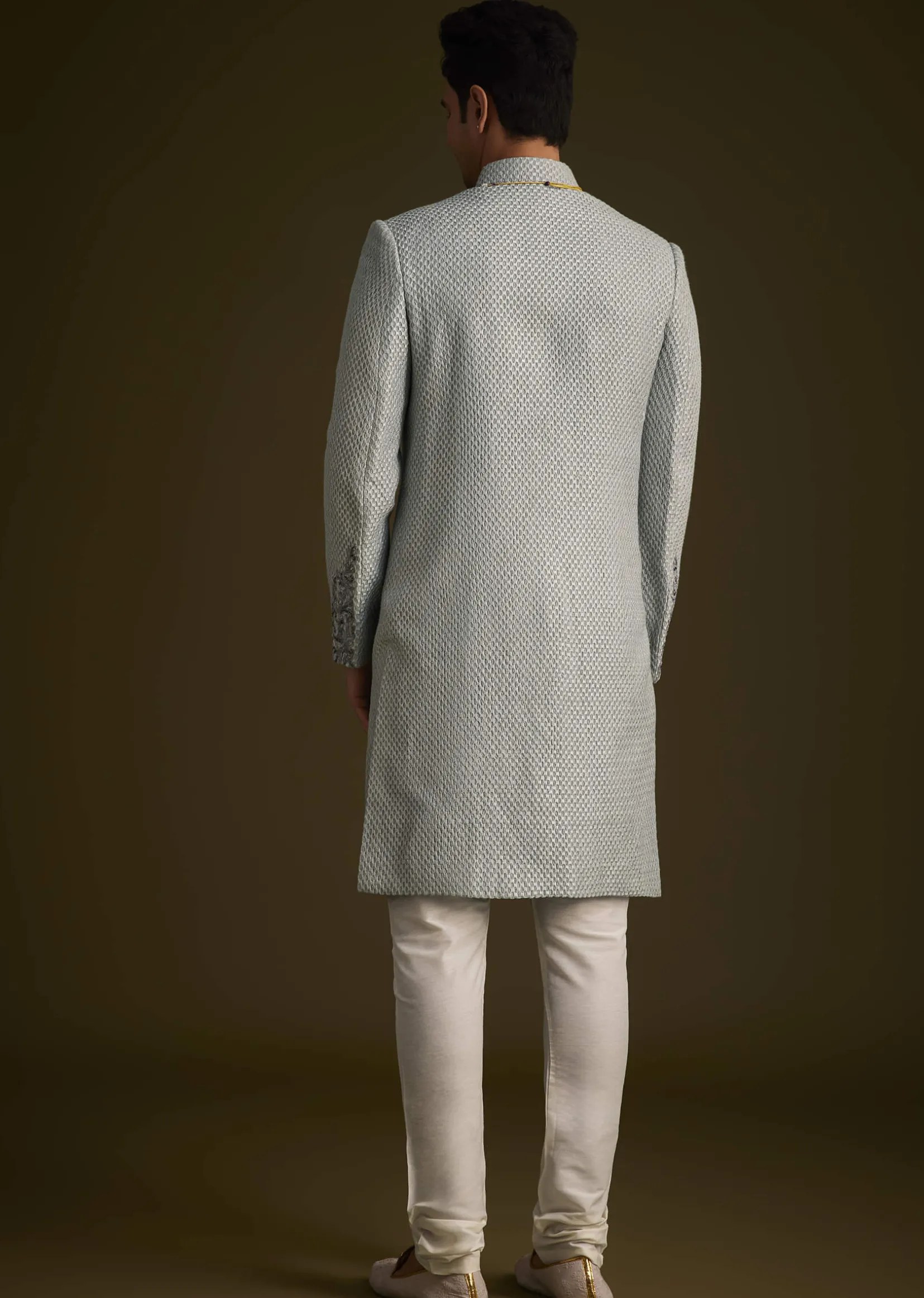 Grey Embroidered Sherwani Set