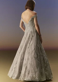 Grey Gown Off Shoulder With Silver Embroidery