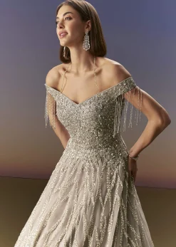 Grey Gown Off Shoulder With Silver Embroidery