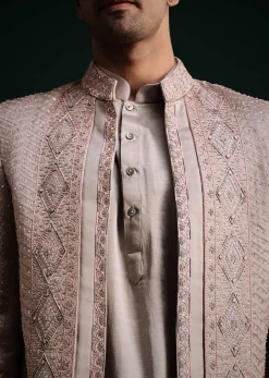 Grey Hand Work Jacket Kurta Set