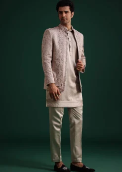 Grey Hand Work Jacket Kurta Set