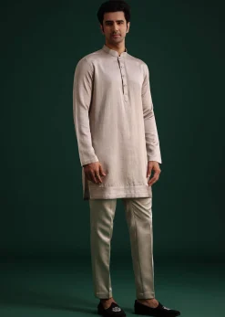 Grey Hand Work Jacket Kurta Set