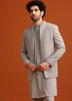 Grey Indo Western Jacket And Kurta Set