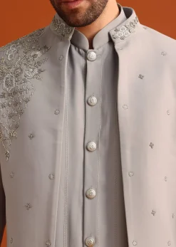 Grey Indo Western Jacket And Kurta Set