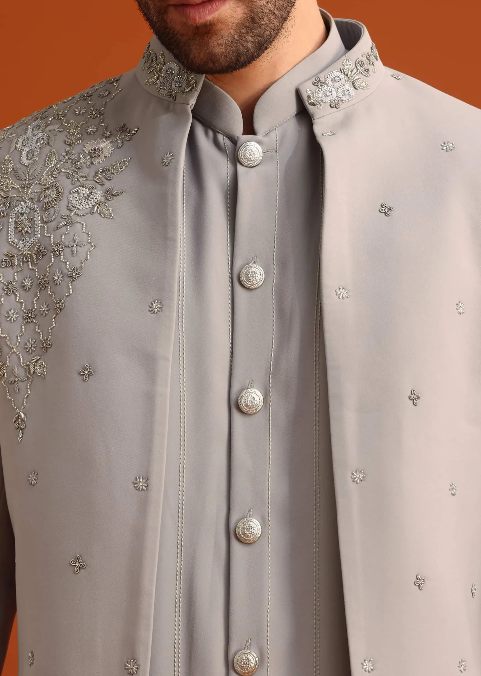Grey Indo Western Jacket And Kurta Set