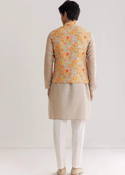 Grey Kurta Set With Floral Printed Jacket