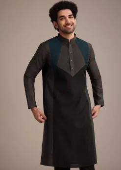 Grey Kurta Set With Pintuck Detailing