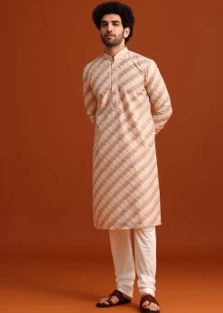 Grey Kurta Set With Striped Print