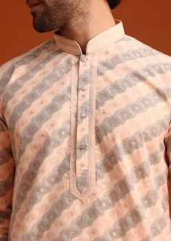 Grey Kurta Set With Striped Print