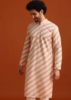 Grey Kurta Set With Striped Print