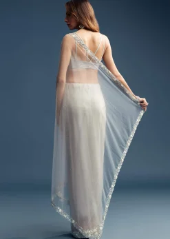 Grey Net Saree With Sequin And Bead Embroidery