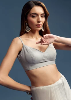 Grey Net Saree With Sequin And Bead Embroidery