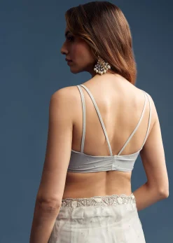 Grey Net Saree With Sequin And Bead Embroidery