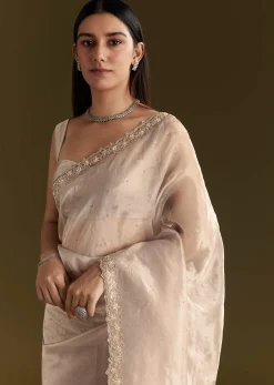 Grey Organza Embroidered Saree With Scallop Border