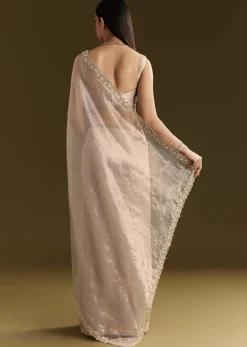 Grey Organza Embroidered Saree With Scallop Border