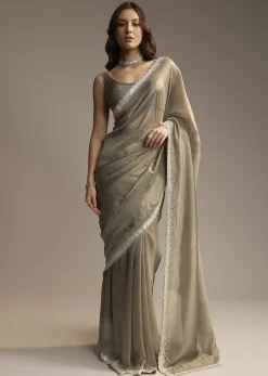 Grey Organza Saree with Cutdana Sequin Embroidery
