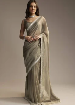 Grey Organza Saree with Cutdana Sequin Embroidery