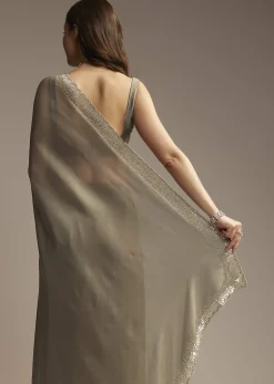 Grey Organza Saree with Cutdana Sequin Embroidery
