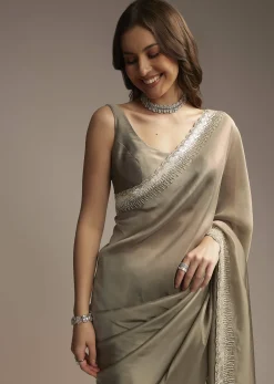 Grey Organza Saree with Cutdana Sequin Embroidery