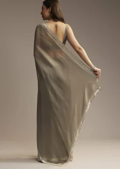 Grey Organza Saree with Cutdana Sequin Embroidery