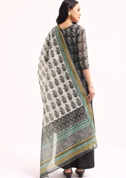 Grey Printed Chanderi Kurta Palazzo Set