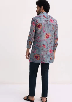Grey Printed Kurta Set For Men