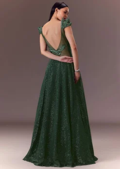 Grey Sequin Flared Gown With 3D Hand Work