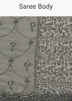 Grey Sequins Net Saree