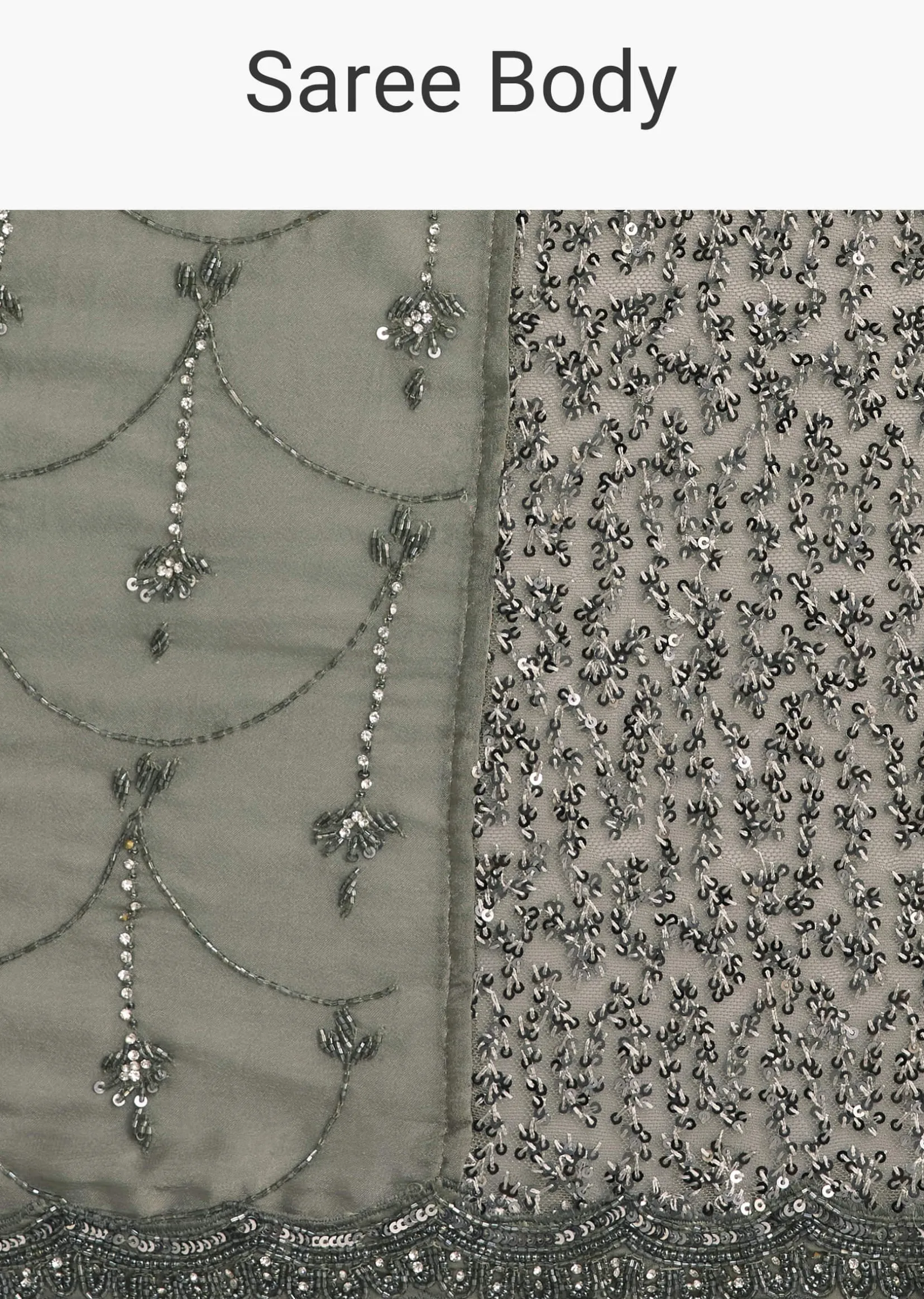 Grey Sequins Net Saree