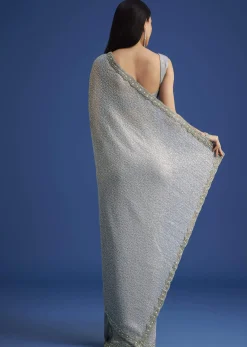 Grey Sequins Saree With Scalloped Embroidered Border