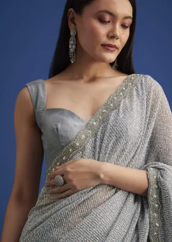 Grey Sequins Saree With Scalloped Embroidered Border