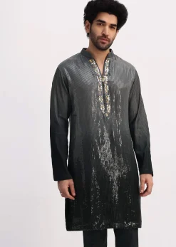 Grey Shaded Sequin Zipper Kurta With Black Pants