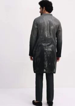 Grey Shaded Sequin Zipper Kurta With Black Pants