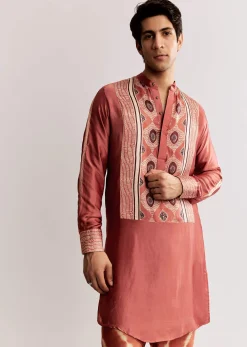 Grey Silk Ajrakh Printed Kurta Set