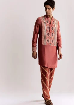 Grey Silk Ajrakh Printed Kurta Set