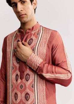 Grey Silk Ajrakh Printed Kurta Set