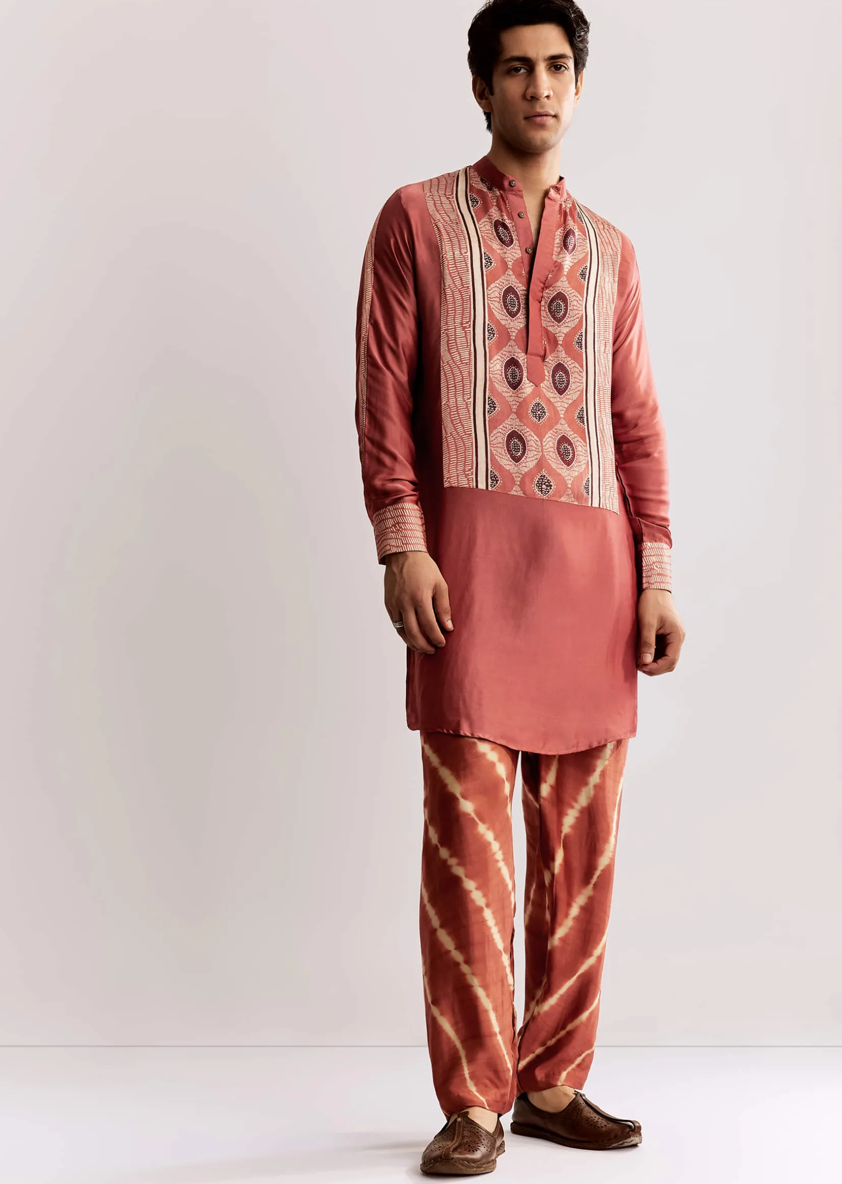 Grey Silk Ajrakh Printed Kurta Set