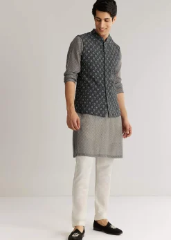 Grey Silk Cutdana Sequins Kurta Jacket Set