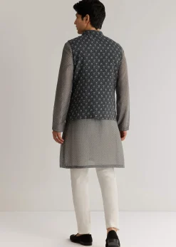 Grey Silk Cutdana Sequins Kurta Jacket Set
