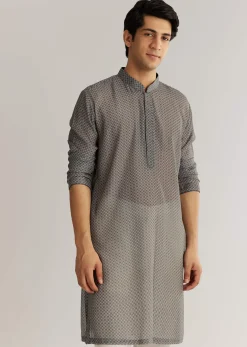 Grey Silk Cutdana Sequins Kurta Jacket Set