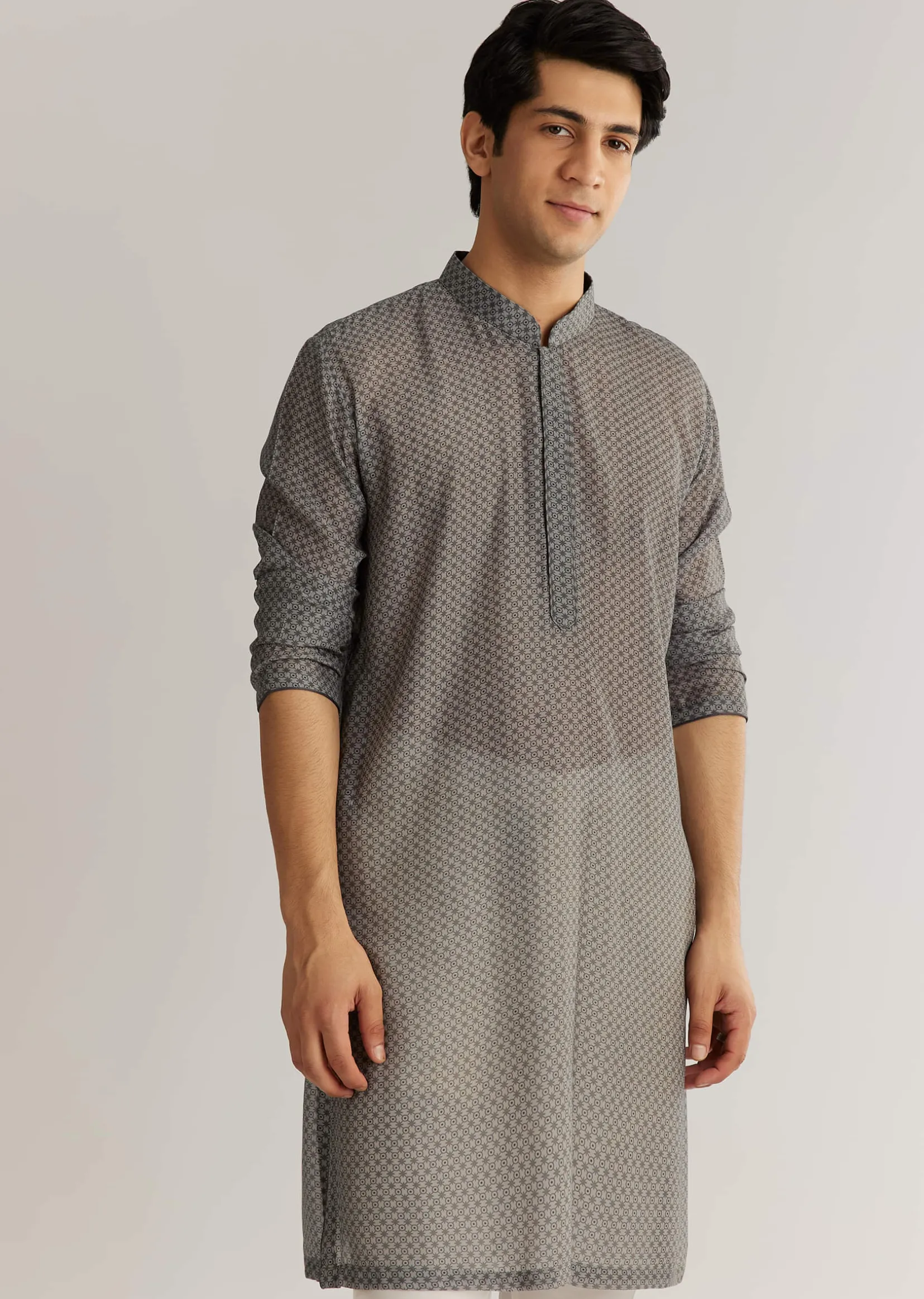 Grey Silk Cutdana Sequins Kurta Jacket Set